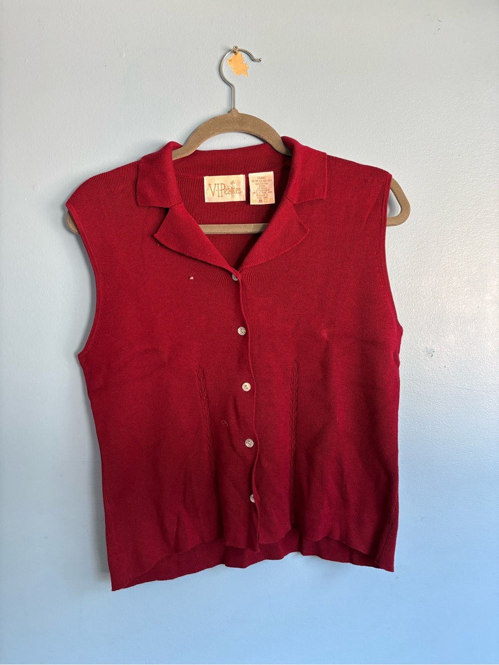 VIP Red Sleeveless Collared Button-Front Top
